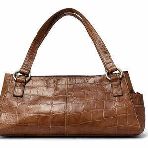 Fossil Brown Croc Embossed Shoulder Bag Classic Faux Leather Purse 12 X 7.5”